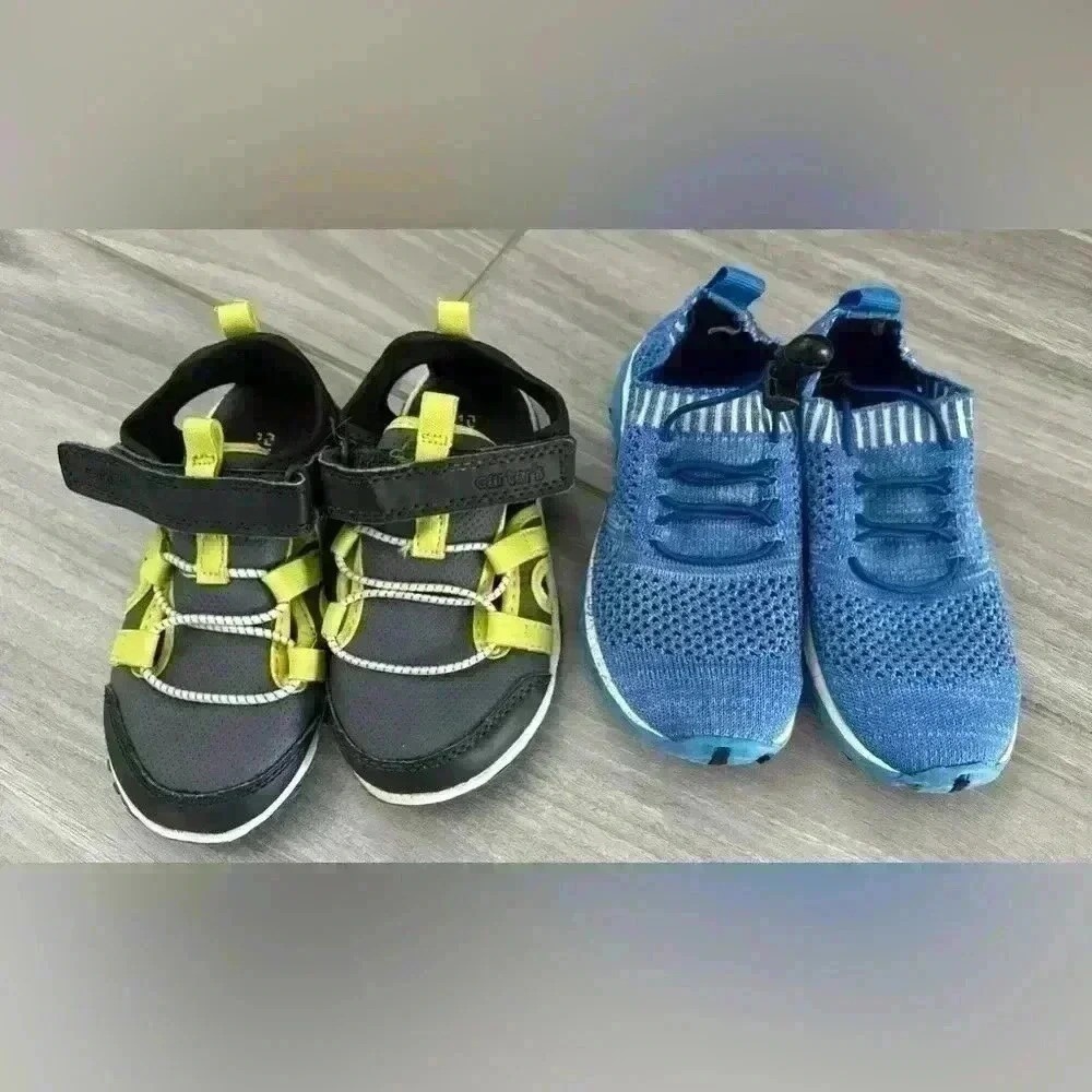 Carter's Kids Shoes Sandals Sneakers Set Grey Yellow Blue Size 10 Toddler